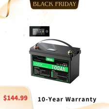 HQST 12V 100Ah Lithium Iron Phosphate LiFePO4 Battery with LED Display