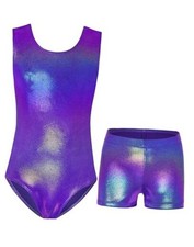 Girls Gymnastics Leotards 2 Piece Shiny Sleeveless 7-8 Years Rainbow Purple