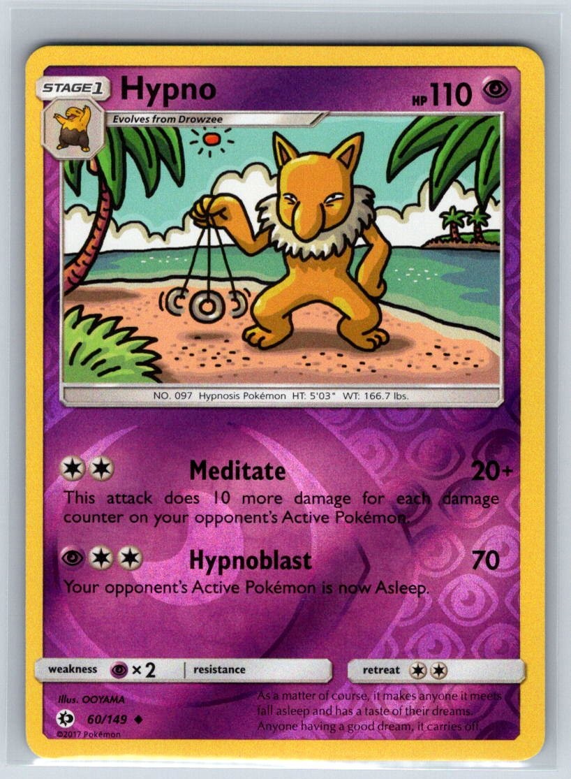 Hypno 60/149 Uncommon SM Base Set Pokemon Reverse Holo Near Mint