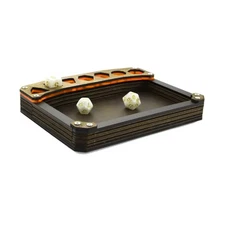 Mini Display Dice Tray w/Genuine Walnut Top – Orange & Rustic Vegan Leather New