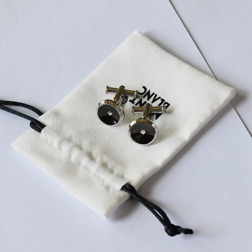 Montblanc Star Gemelos Forma Redonda en Acero Inoxidable Incrustación Resina Negra Sin Caja Foto 2 de 4