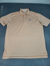 Peter Millar Southern Comfort Polo Shirt Mens Large Orange Stripe Stretch Light