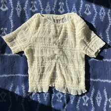 VRG GRL Button Closure Short Sleeve Ruffle Top Size 8