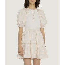 ULLA JOHNSON Amelia Mini Dress In Ivory Women Size 6 Puff Sleeves Casual Summer