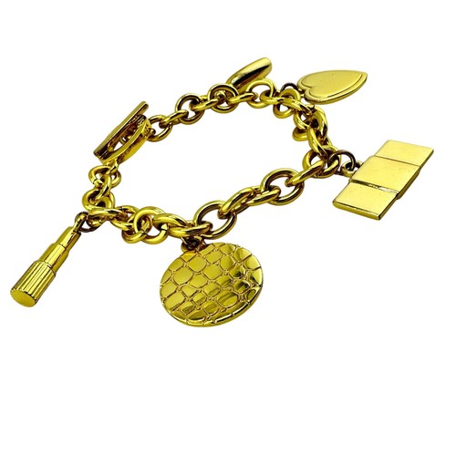 Estée Lauder Golden Icons Makeup Fashion Perfume Gold Tone Charm 7" Bracelet - Picture 2 of 4