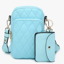 Parker Quilted 3 Compartment Crossbody with Pouch Glacial Blue