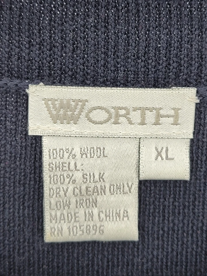 Suéter Cárdigan Worth New York Azul Marino Seda Frontal Ecuestre Abotonado Diseñador Foto 3 de 4
