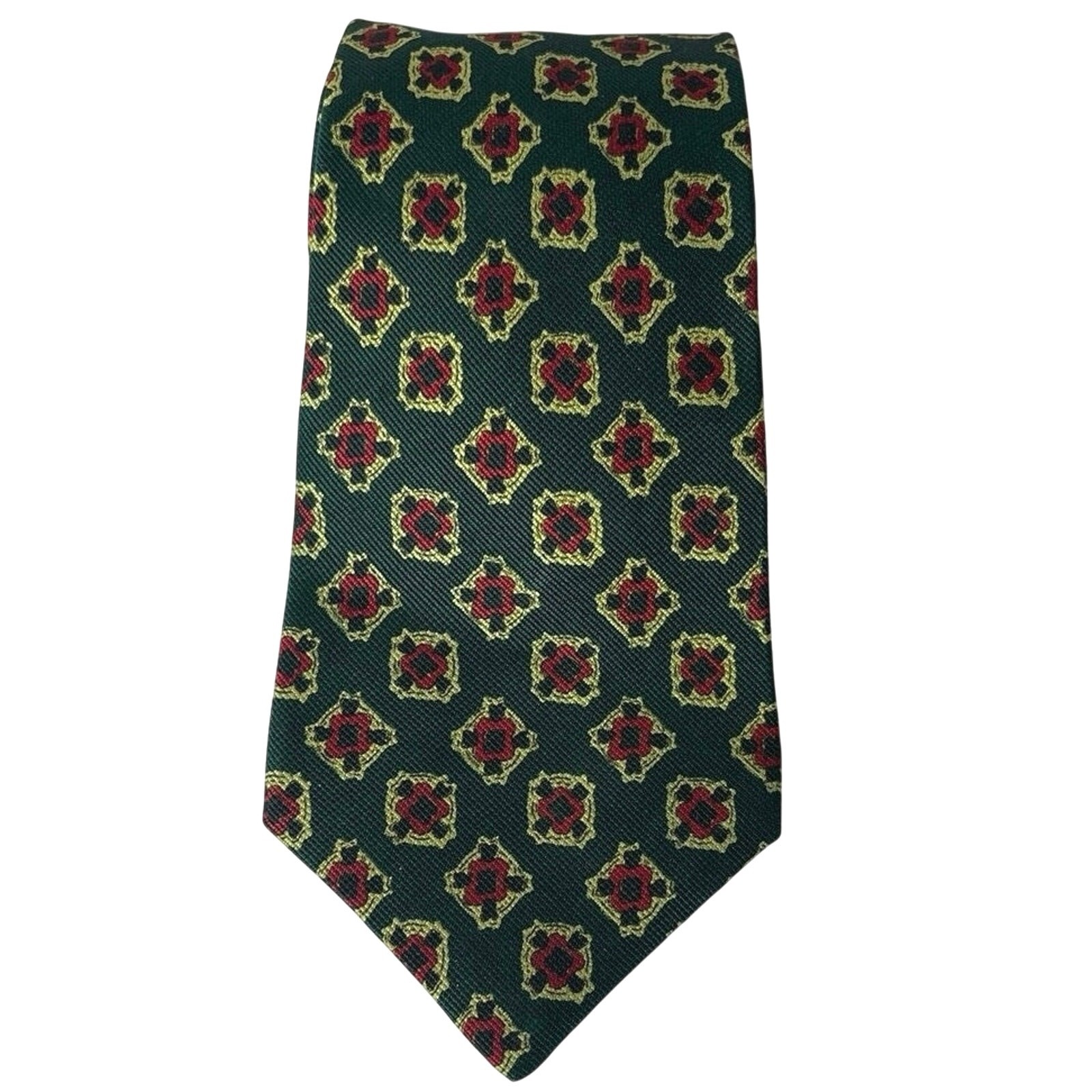 Vintage Polo Ralph Lauren Mens Silk Tie Green Red Medallion Geometric USA