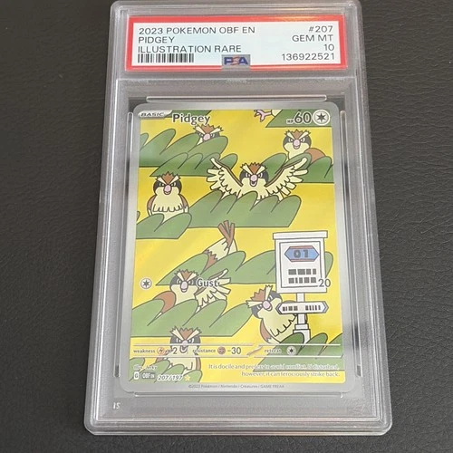 Pidgey 207 207/197 SV03: Obsidian Flames Illustration Rare Holo Pokemon PSA 10