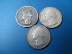 THREE 1935 WASHINGTON SILVER QUARTERS - ALL THREE MINTS -1935 -1935-D AND 1935-S