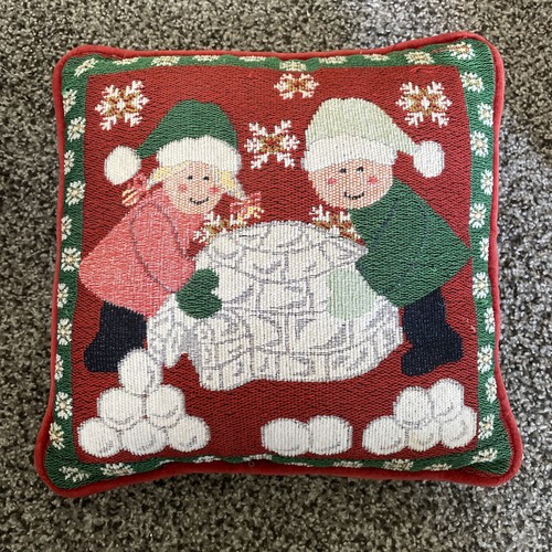 Decorative Pillow Kids Building Snow Igloo 12x12