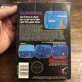 Gumshoe (Nintendo NES) Complete CIB - 5-Screw Hangtab Gloss Sticker - Authentic