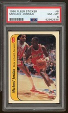 Michael Jordan Rookie Card 1986-87 Fleer Sticker #8 PSA 8. rookie card picture