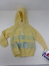 Vintage Baby Sweaters w/hood Full Zip Back Yellow Knit Sz 18 Months NWT