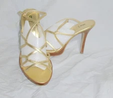 NEW Bakers Women's Shoes Sandals 7B Gold Stiletto Platform Strappy Crisscross