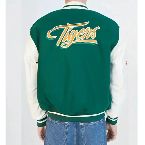 Letterman Stranger Things Hawkins Stadium Green and White Varsity Jacket - Picture 3 of 5