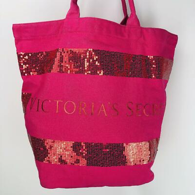 Victoria Secret Extra Large Beach Hot Pink Sequin Town Tote Bag