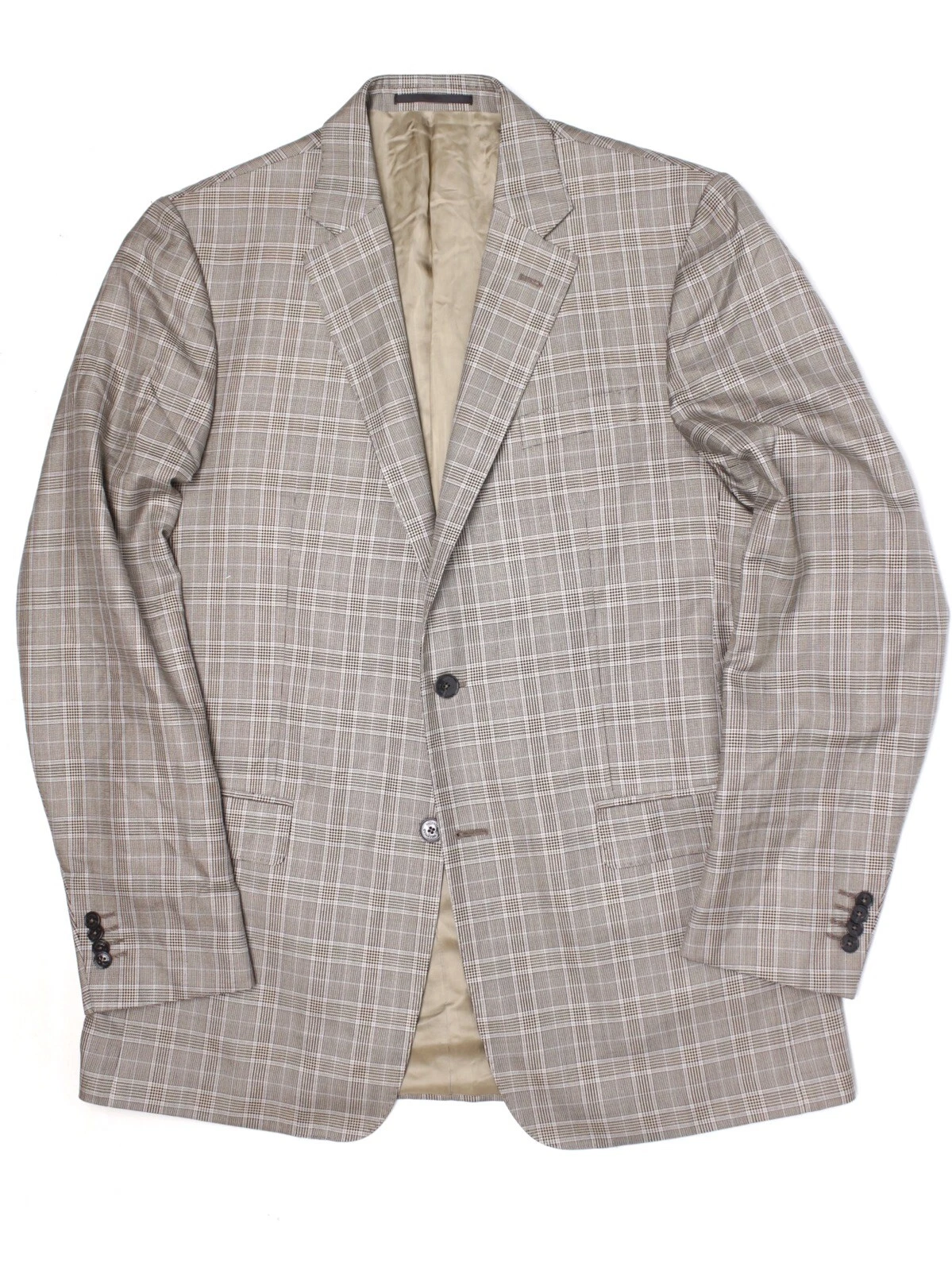 Valentino Sport Coat Uomo 42L Marrone Grigio Glen Lana a Quadri Seta Giacca 2 Bottoni