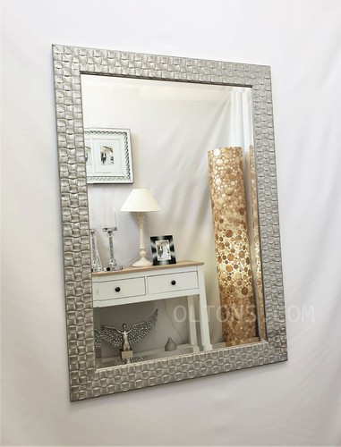 John Lewis Mosaic Wall Mirror Bevelled Solid Wood Antique Silver White 66x92cm - Picture 5 of 9