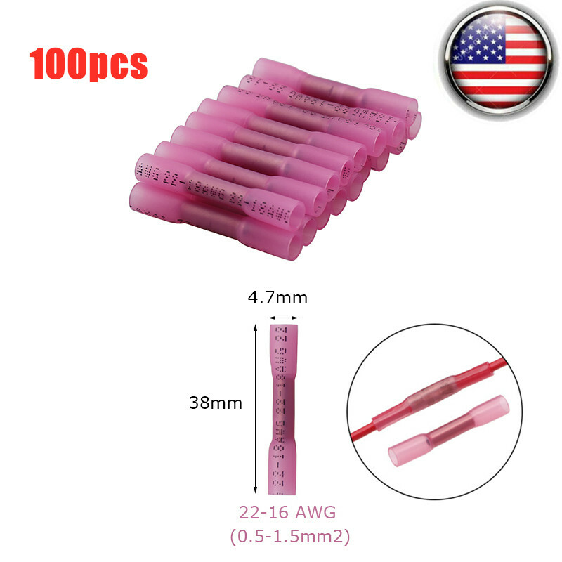 400/200pcs 22-14 AWG Heat Shrink Butt Wire Splice Connectors Crimp Terminals