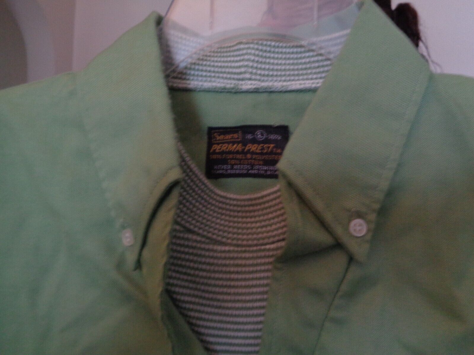 SEARS 60's MOD Green Pullover with Green & White … - image 2