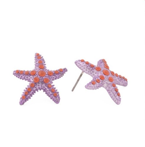 Betsey Johnson Meerjungfrau Schmuck lila orange Kristalle Seestern Ohrringe - NEU - Bild 2 von 3