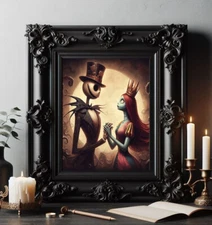 Nightmare Before Christmas Jack and Sally Vintage Steampunk painting art print