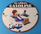 Vintage Aladdin Gasoline Sign - Porcelain Woody Gas Service Station Pump Sign