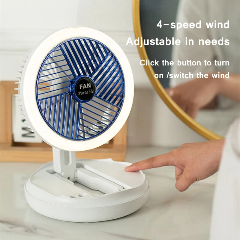 USB Charging Foldable Table Fan Wall Mounted Hanging Ceiling Fan With LED  Light | eBay