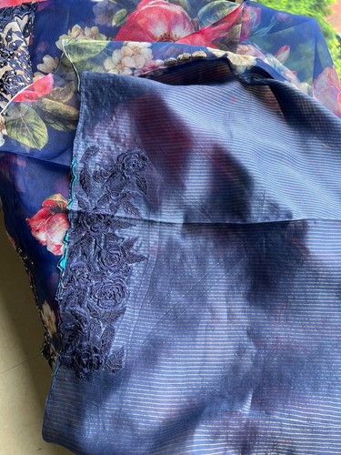 Saree Floral Saree Organza Saree Blue Saree Blouse - 第 6/7 張圖片