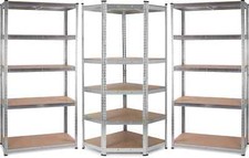 Scaffale ad Angolo Scaffalatura in Metallo Zincato con Mensole Ripani in Legno