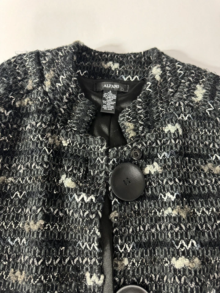 Chaqueta ALFANI Blanca y Negra Mezcla de Lana Gruesa Tejida Forrada de Satén ~ Talla S Foto 4 de 4