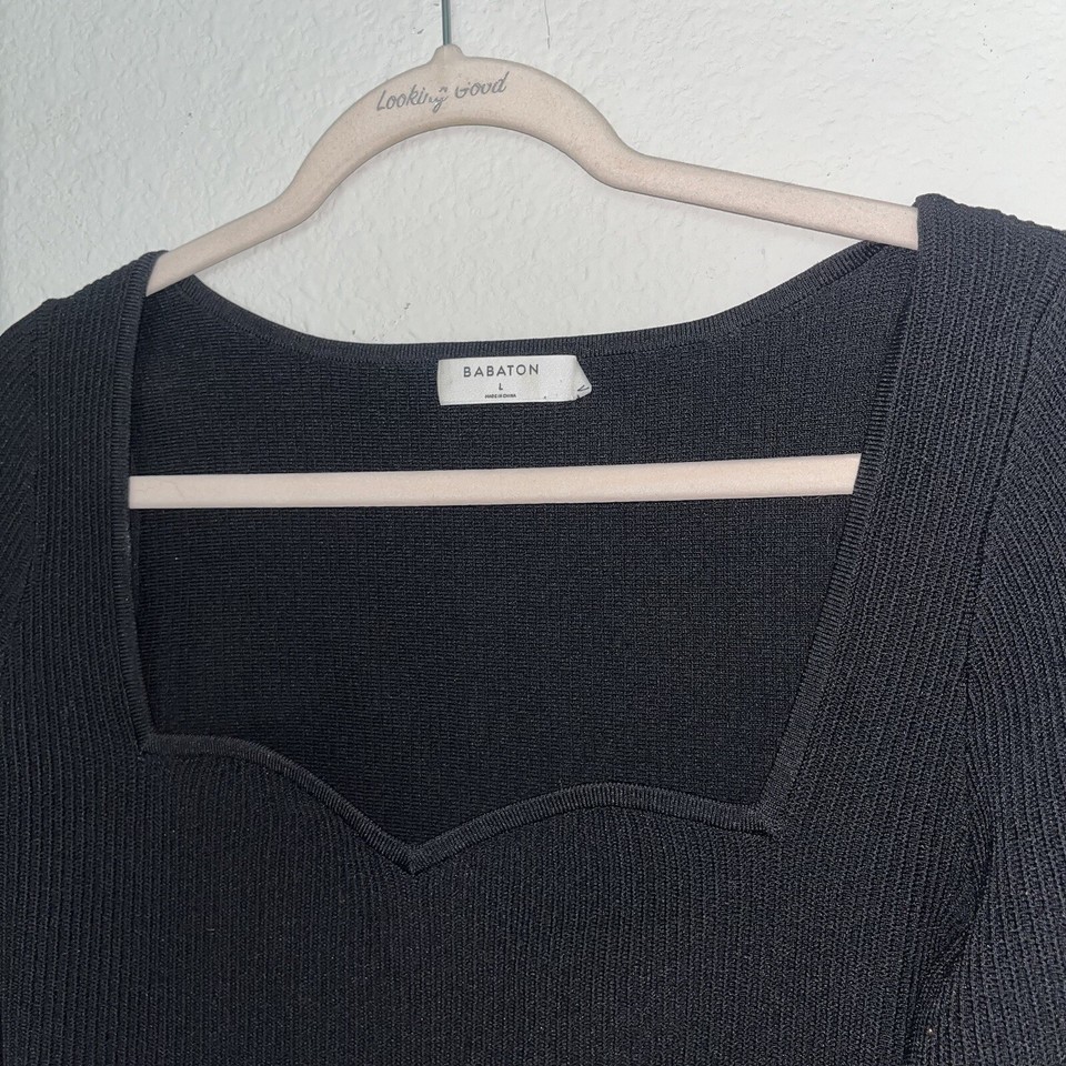 ARITZIA Babaton Sculpt Knit Sweetheart Longsleeve in Black Large eBay