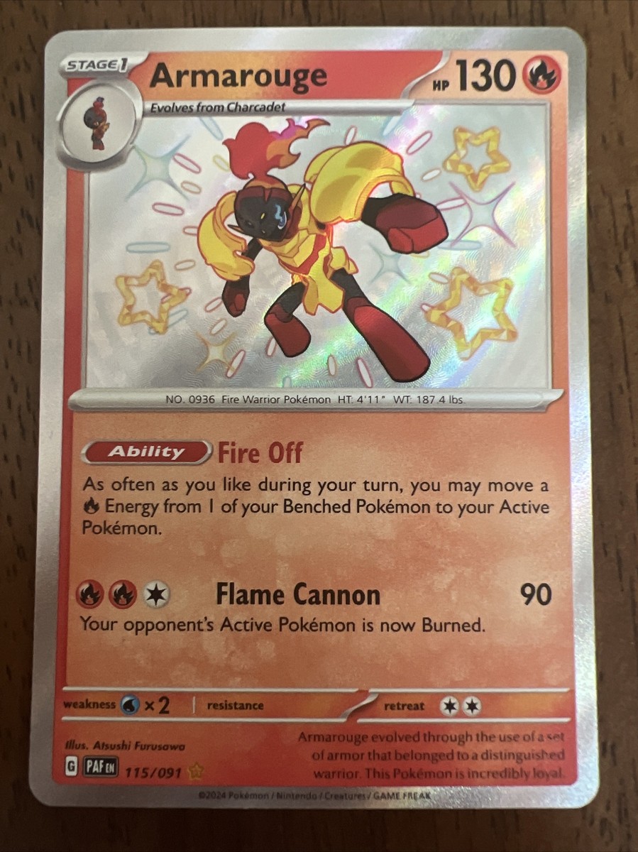 Pokemon - Armarouge 115/091 - Paldean Fates - Shiny Rare - Baby Shiny - In Hand Pokemon - Armarouge 115/091 - Paldean Fates - Shiny Rare - Baby Shiny - In Hand