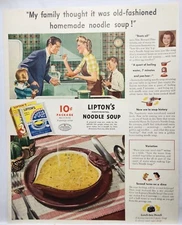 1943 Liptons Noodle Soup Family In Kitchen Vintage WWII Print Ad Man Cave Art