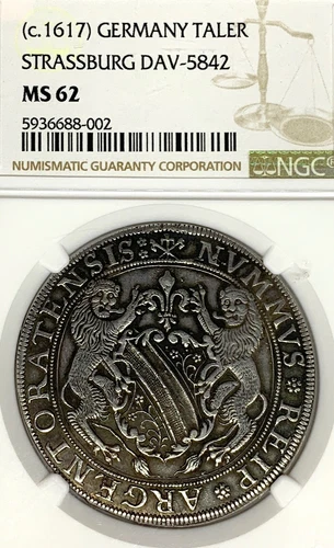 German States STRASSBURG Taler ND(1617) Coin Thaler NGC MS 62 F.STG/STG UNC RARE