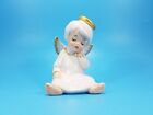 Cute Vintage White Sleeping Angel Porcelain Figurine 3" with Gold Trim