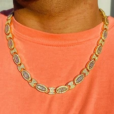 Men's Baguette Tennis Chain 10 mm Ice Out 14k Gold CZ VVS FILL Iced Real Choker