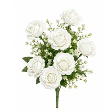 7 Head Artificial White Rose Bouquet Floral Arrangement Decoration