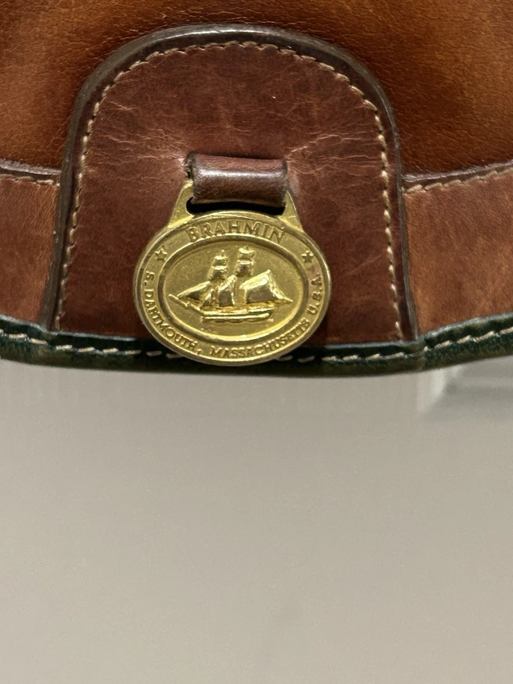 De Colección Brahmin Cuero Suave Sillín Bandolera Cartera de Hombro Borde Verde Bolso para el Polvo Foto 4 de 4