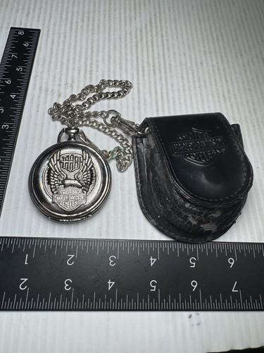 Harley Davidson Franklin Mint Pocket Watch & Chain + Leatherette Case