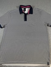Kenneth Cole Men’s L Black/White Striped Golf Polo Performance Stretch Wicking