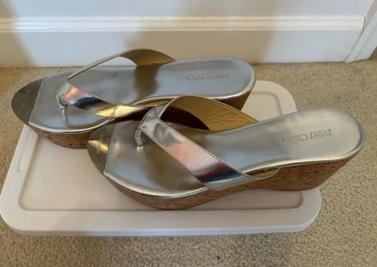 Chanclas Jimmy Choo Pence plataforma cuero plata cuña - 10 (9 1/2) Foto 3 de 4