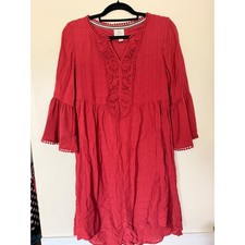 Knox Rose Red Boho Crochet Lace Bell Sleeve Lined Mini Dress Womens Small