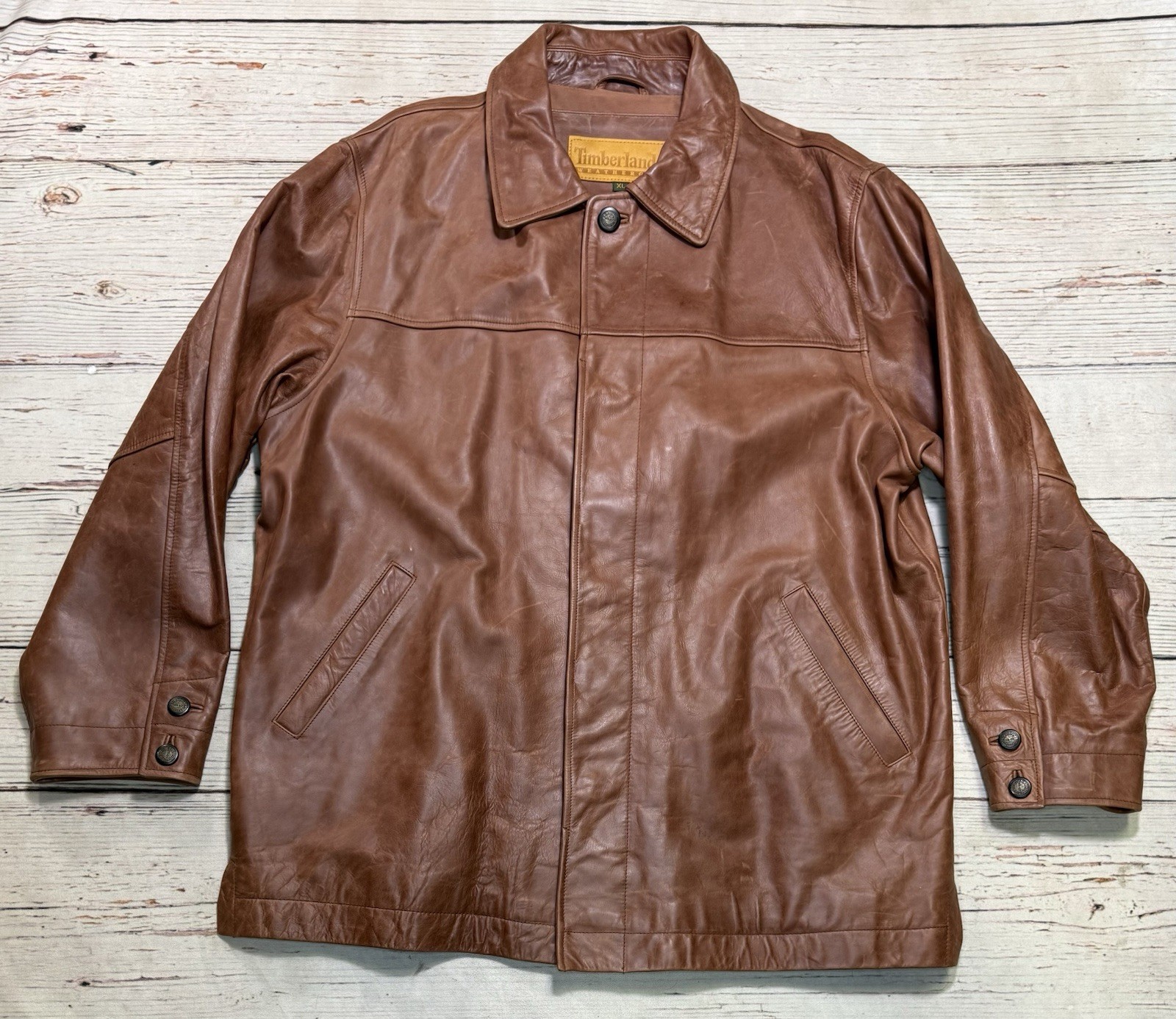 Vtg Timberland Weathergear Cowhide Leather Bomber Jacket Men’s Sz XL Brown
