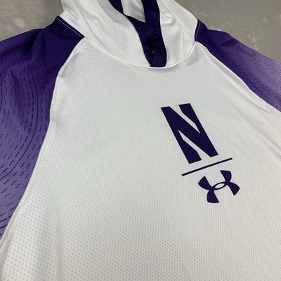 Under Armour Northwestern Hooded Basketball Shirt Mens Large White Short Sleeve