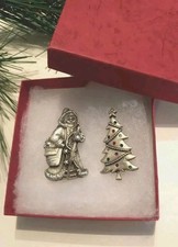 Vintage CAMCO Pewter Santa Clause & 1 Pewter-Like Christmas Tree Brooch-Pins