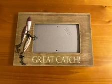 Rustic Fishing Picture Frame With Lures, Great Catch Cabin Decor Holds 4 x6