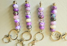 Metal Keychain 4" Beaded Shades Of Purple Handmade Trigger Clasp Fun Gift