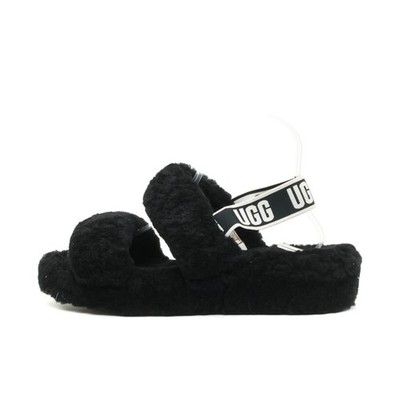 UGG Damen Sandalen EU 41 Fluff Yeah Strap Schwarz Lammfell Flauschig Hausschuhe